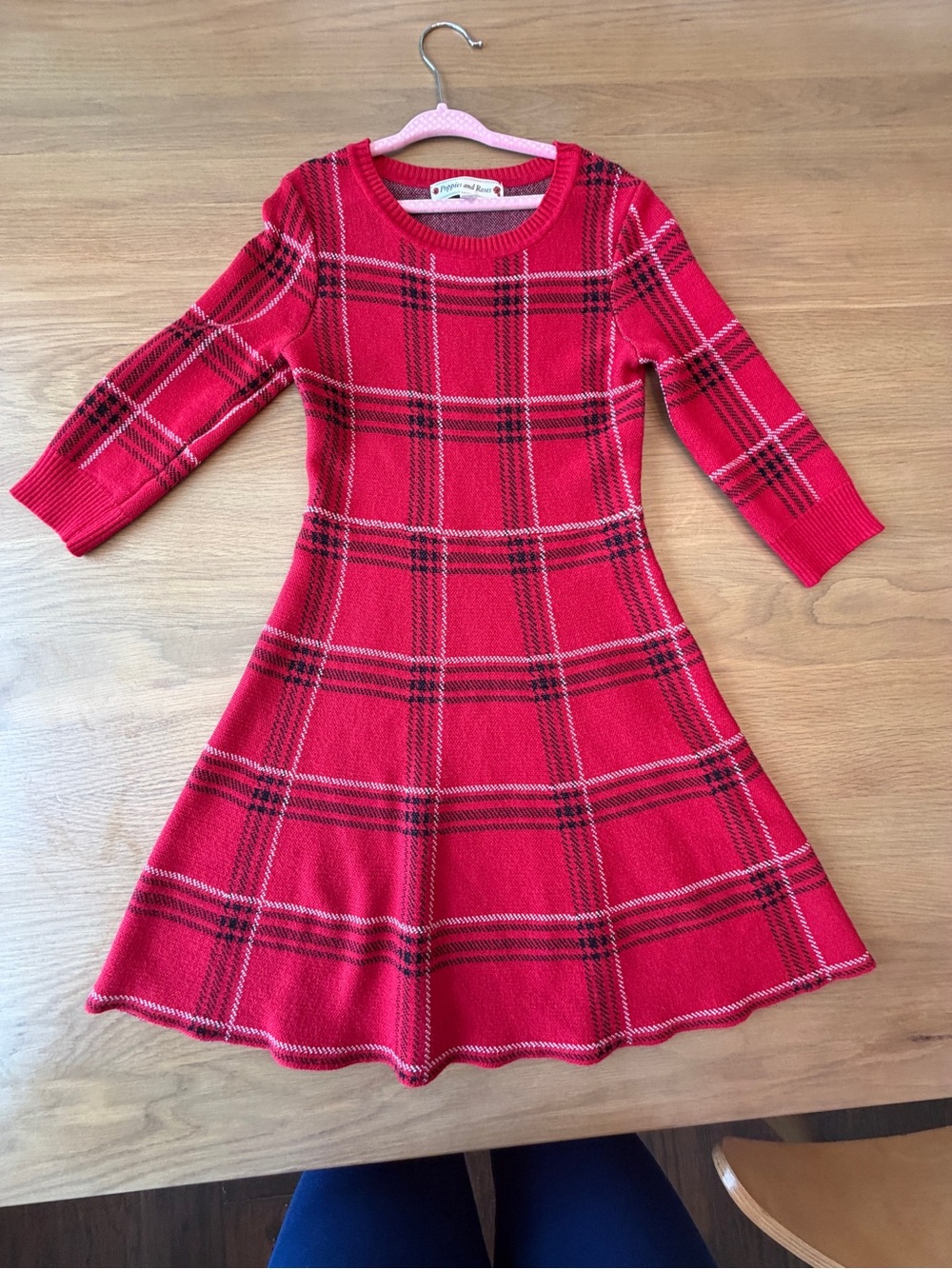 Girls Red Plaid Knit Fit & Flare Dress - Unknown Brand